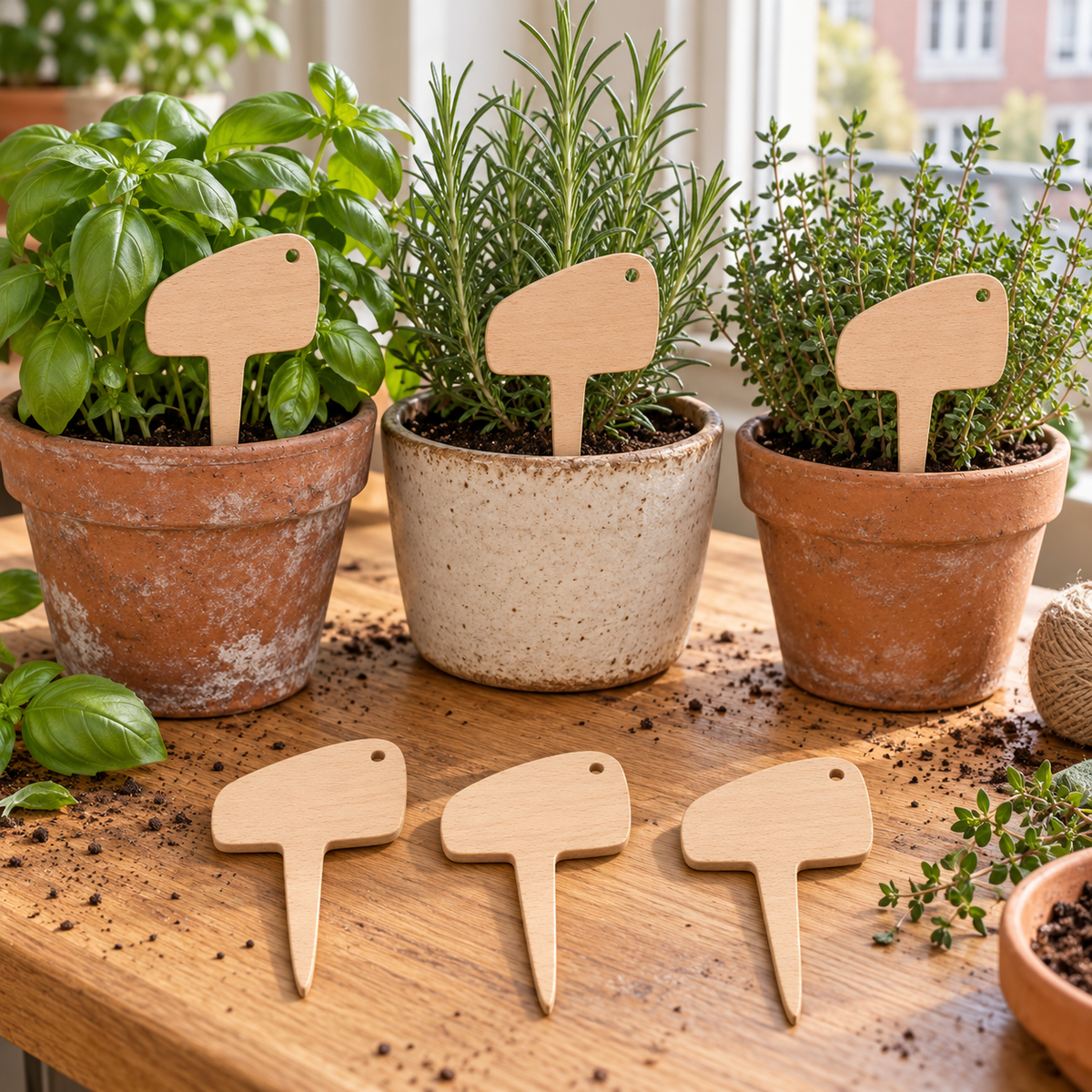 Houten plantenlabels met afgeronde kop - set van 6