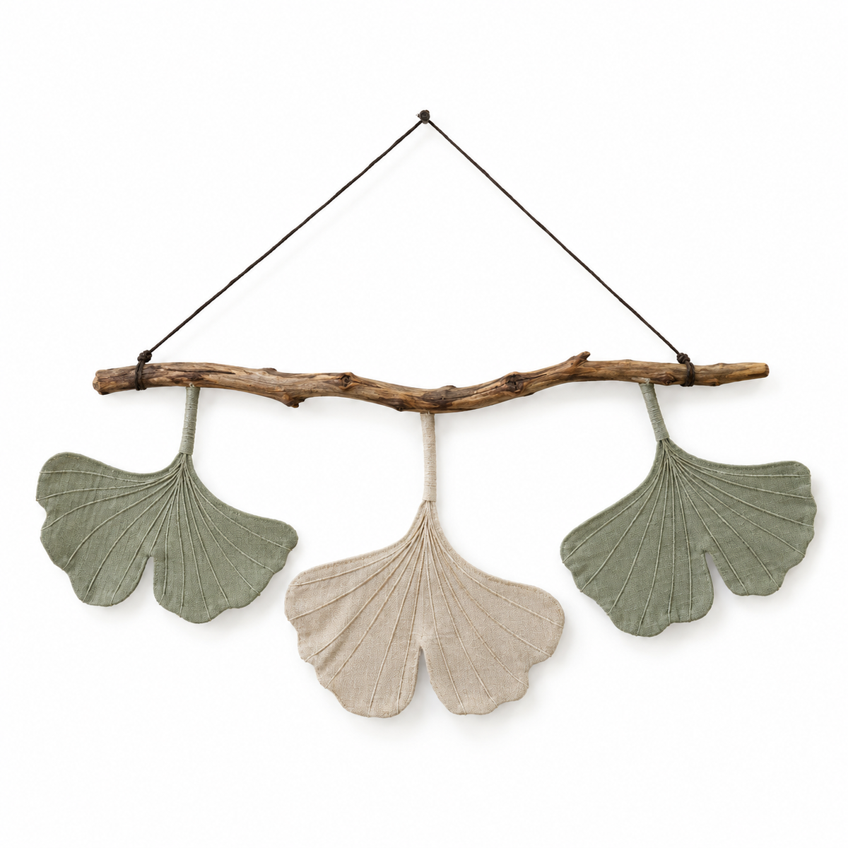 Stoffen ginkgo wandhanger met drie bladeren