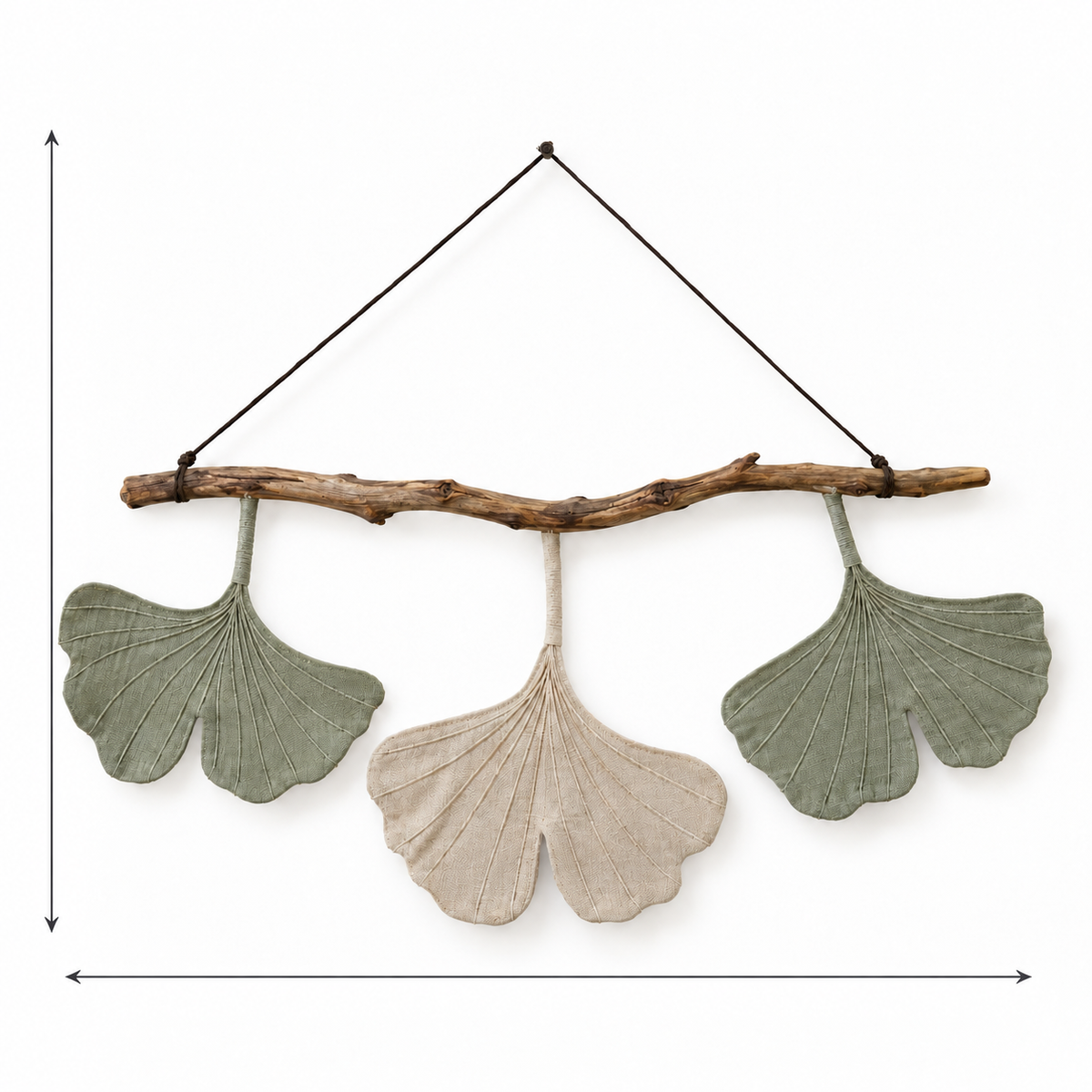 Stoffen ginkgo wandhanger met drie bladeren