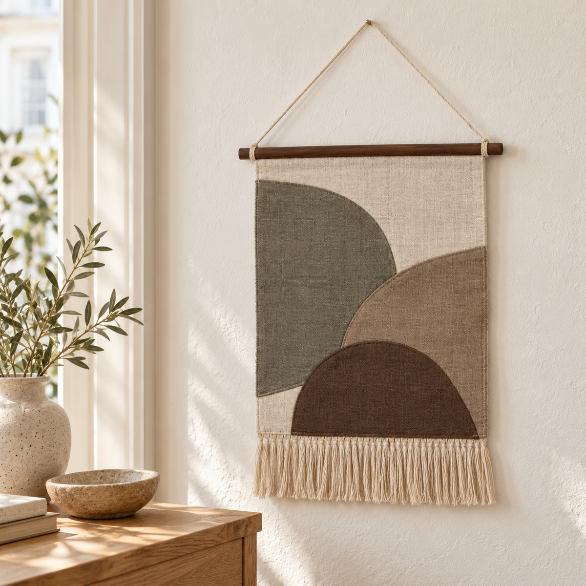 Stoffen wandhanger met gelaagde bogen