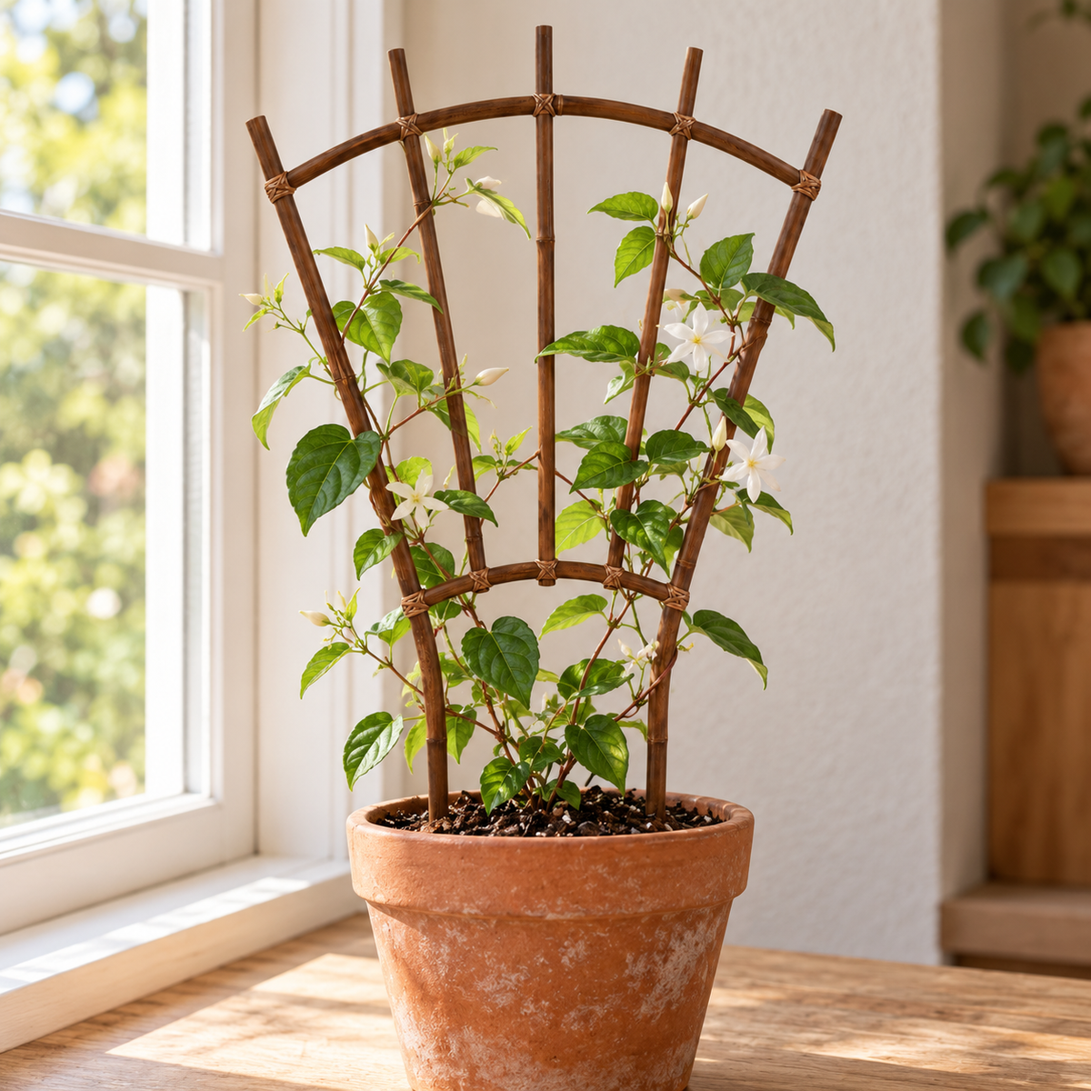 Waaiervormige bamboe plantensteun